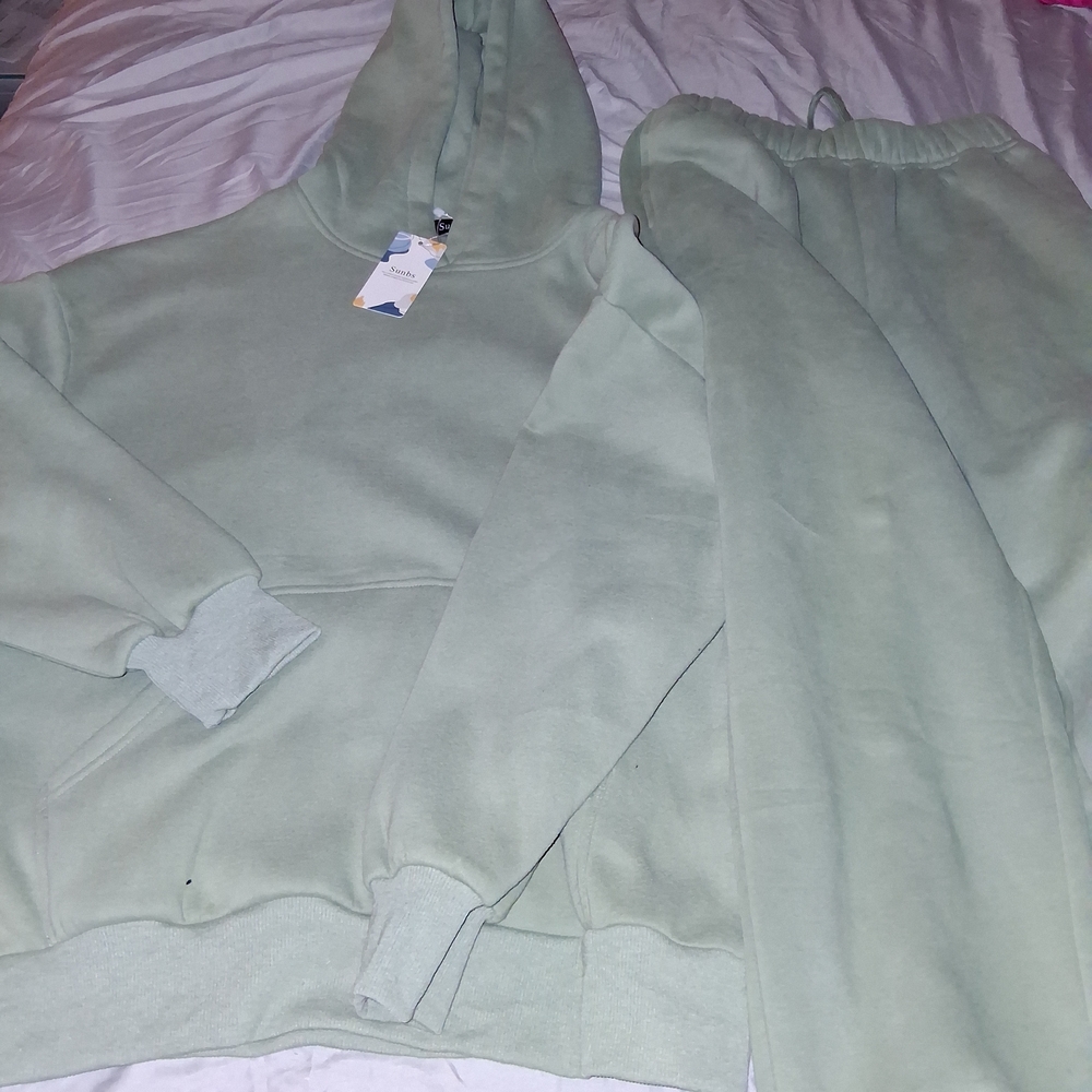 Mint Green Warm Up Pants & Hoodie(Very Thick)